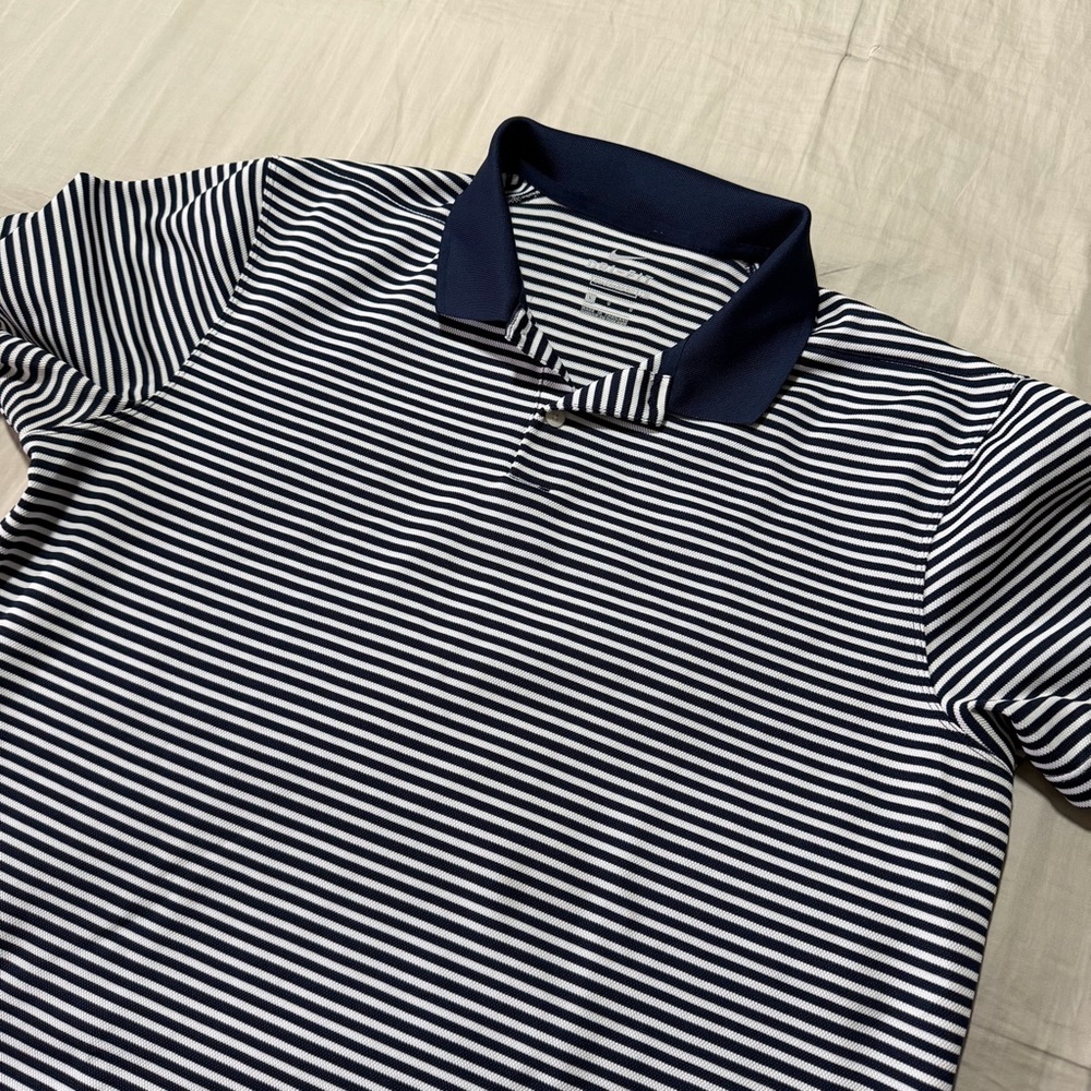 Nike DRI-FIT Black White Striped Golf Polo Shirt Men’s Large Performance Stretch